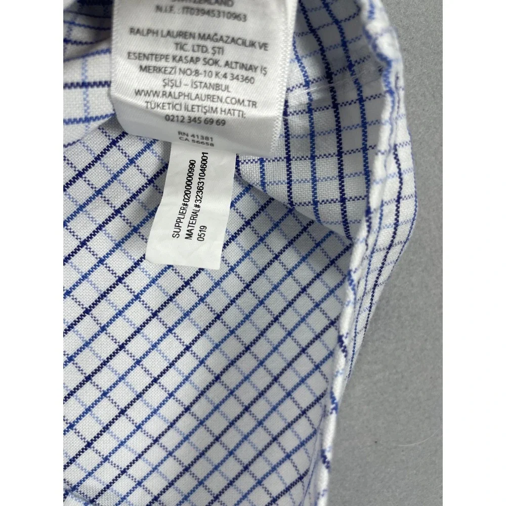 Ralph Lauren Boys Blue White Tattersall Check Custom Fit Button Down 10